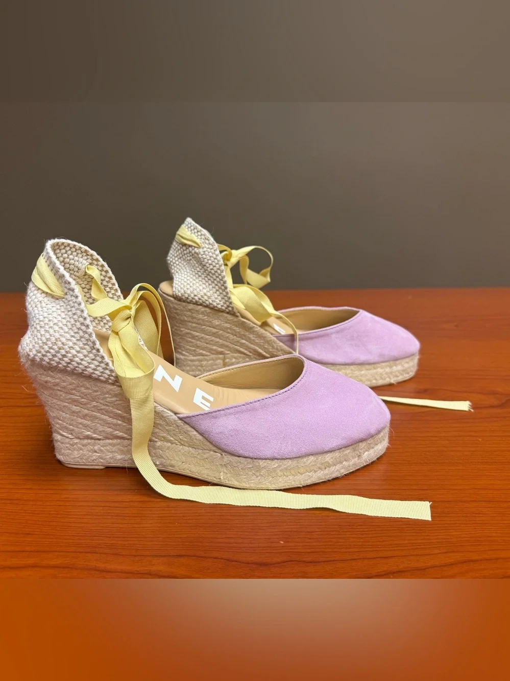 Manebí Wisteria Lilac Suede Lace-Up Espadrille Wedge Platform Sandals Size 40